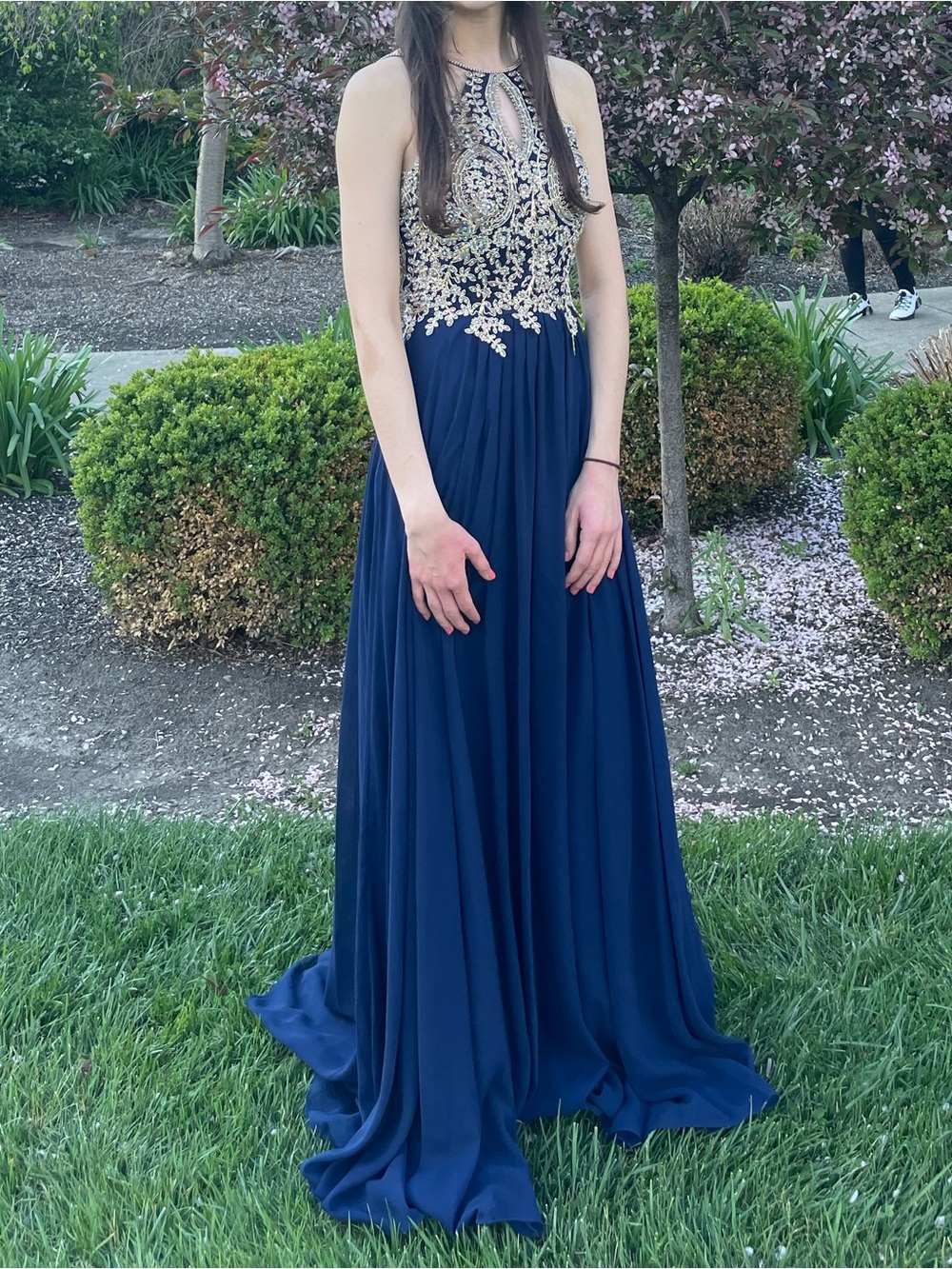 Navy Beaded Evening Gown